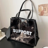 Summer Drawstring Beach Bag Alphabet Print Shoulder Bag PVC Jelly Bag