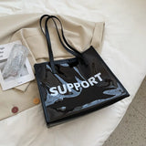 Summer Drawstring Beach Bag Alphabet Print Shoulder Bag PVC Jelly Bag