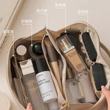 Large Capacity Travel Makeup Bag Portable PU Leather Cosmetics Toiletry Storage
