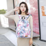 Waterproof Oxford Backpack Women Leaf Print Casual Shoulder Bags