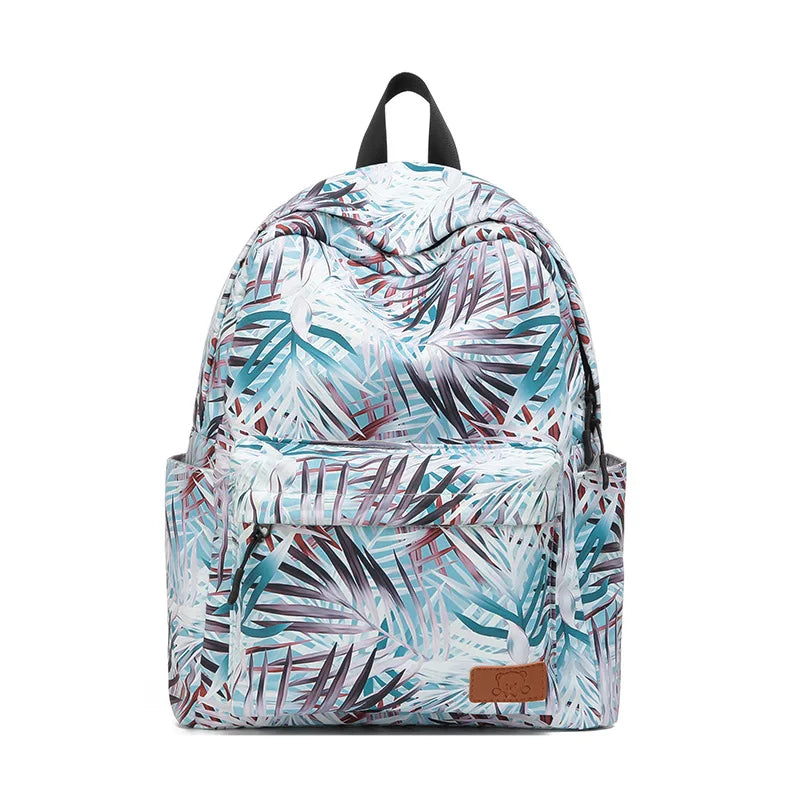 Waterproof Oxford Backpack Women Leaf Print Casual Shoulder Bags