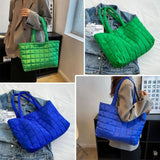 Large Capacity Winter Shoulder Bag Solid Checkered Handbags