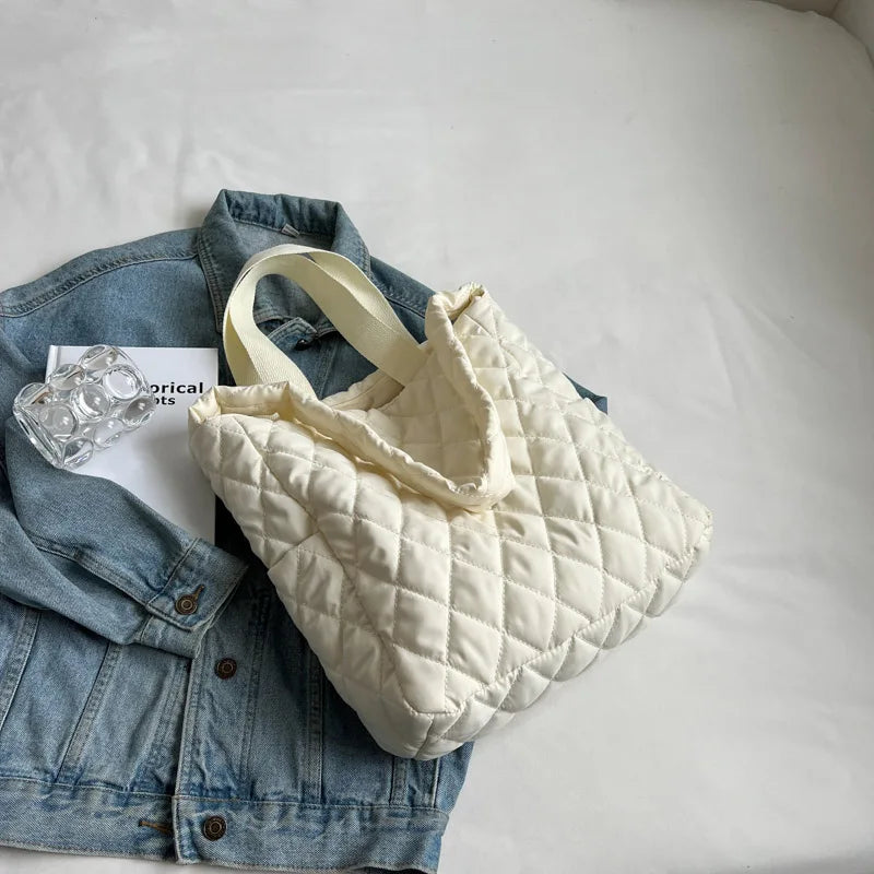 Large Capacity Winter Shoulder Bag Solid Cotton Cloth Handbags Casual Tote Bags