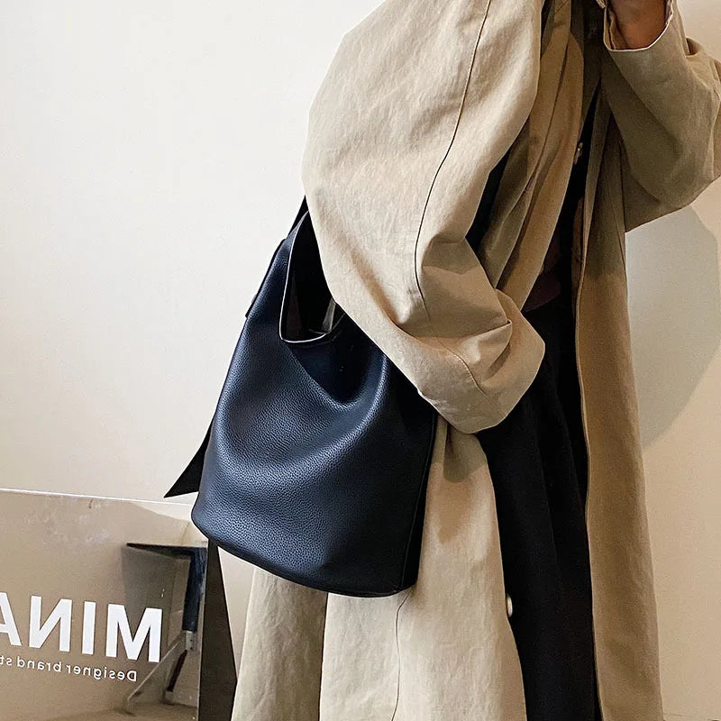 Large Capacity Women Bucket Bag PU Leather Shoulder Bags Handbag