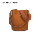 Large Capacity Women Bucket Bags Wide Shoulder Strap Matte Leather Handbags