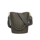 Large Capacity Women Bucket Bags Wide Shoulder Strap Matte Leather Handbags