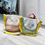 Large Capacity Women Bucket Messenger Bags Girls Student Lunch Bento Handbags