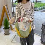 Large Capacity Women Bucket Messenger Bags Girls Student Lunch Bento Handbags