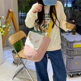 Large Capacity Women Bucket Messenger Bags Girls Student Lunch Bento Handbags