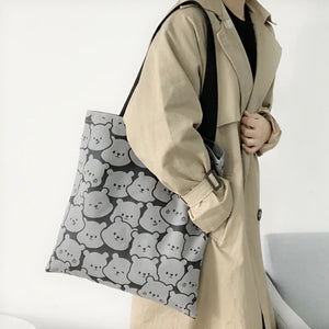 Large Capacity Women Canvas Shoulder Bags Bear Female Shopper Shopping Bag