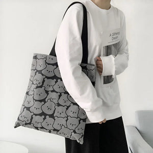 Large Capacity Women Canvas Shoulder Bags Bear Female Shopper Shopping Bag