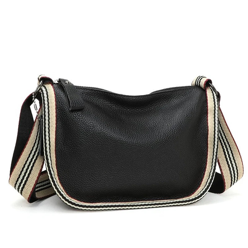 Large Capacity Leather Crossbody Bag with Wide Shoulder Strap