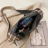 Large Capacity Leather Crossbody Bag with Wide Shoulder Strap