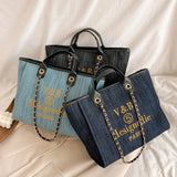 Large Capacity Denim Handbag for Women High Ladies Travel Messenger Bag