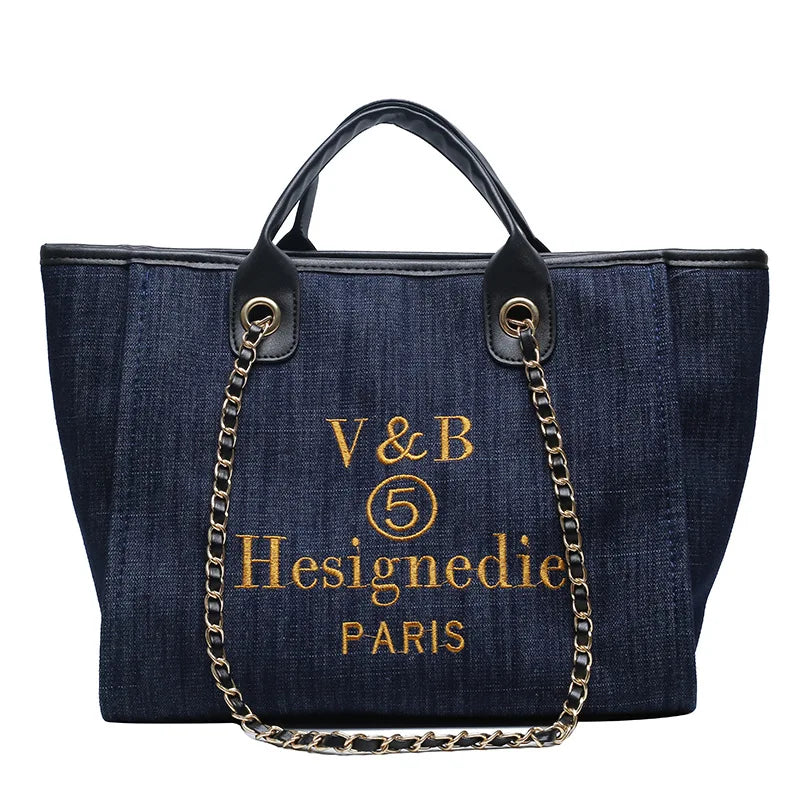 Large Capacity Denim Handbag for Women High Ladies Travel Messenger Bag