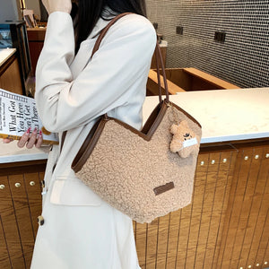 Large Capacity Women Plush Shoulder Bags Autumn And Winter Texture Handbags