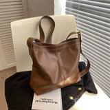 Large Capacity Women Pu Leather Handbags Bucket Bag High Shoulder Travel Bags