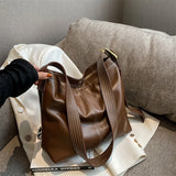 Large Capacity Women Pu Leather Handbags Bucket Bag High Shoulder Travel Bags