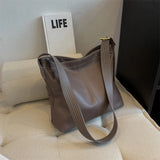 Large Capacity Women Pu Leather Handbags Bucket Bag High Shoulder Travel Bags