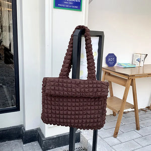 Large Capacity Winter Women Shoulder Bag Lightweight Handbag Solid Pleated Tote