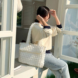 Large Capacity Winter Women Shoulder Bag Lightweight Handbag Solid Pleated Tote