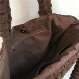 Large Capacity Winter Women Shoulder Bag Lightweight Handbag Solid Pleated Tote