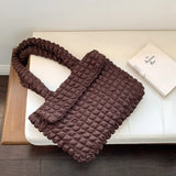 Large Capacity Winter Women Shoulder Bag Lightweight Handbag Solid Pleated Tote