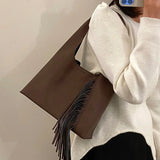 Large Capacity Women Shoulder Bag Tassel PU Leather Handbags