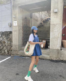 Cartoon Bear Canvas Handbag Large Capacity Reusable Tote Bag for Women