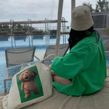 Cartoon Bear Canvas Handbag Large Capacity Reusable Tote Bag for Women