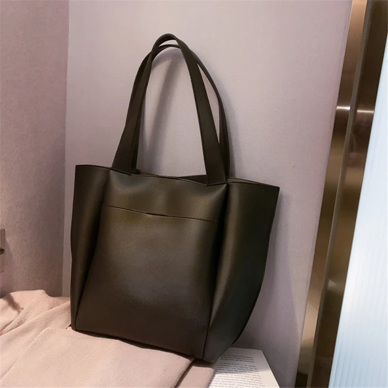 Large Capacity Women Top-handle Bags High Solid Leather Shoulder Shopper Bags