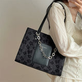 Floral Print Women Tote Shoulder Bag Soft Pu Leather Chain Handb