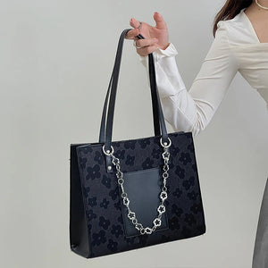 Floral Print Women Tote Shoulder Bag Soft Pu Leather Chain Handb