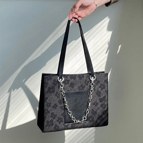 Floral Print Women Tote Shoulder Bag Soft Pu Leather Chain Handb