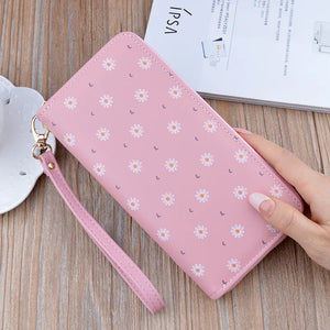 Women's Long Zipper Soft Wallet Small Flower Change Phone Bag