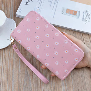 Women's Long Zipper Soft Wallet Small Flower Change Phone Bag
