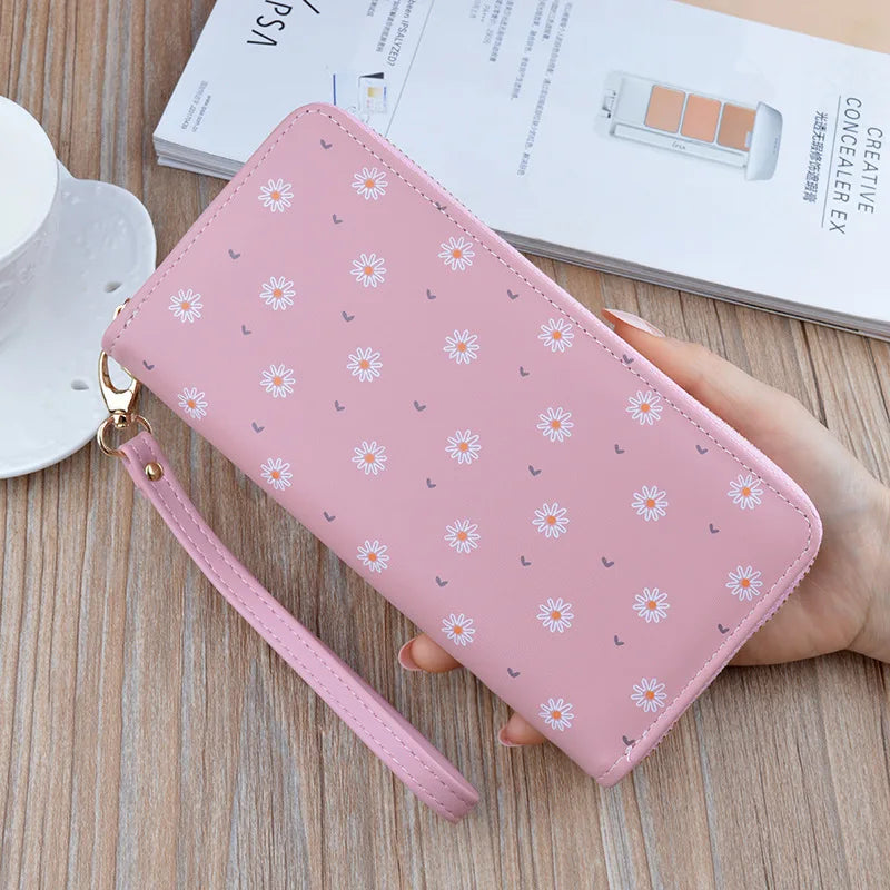Women's Long Zipper Soft Wallet Small Flower Change Phone Bag