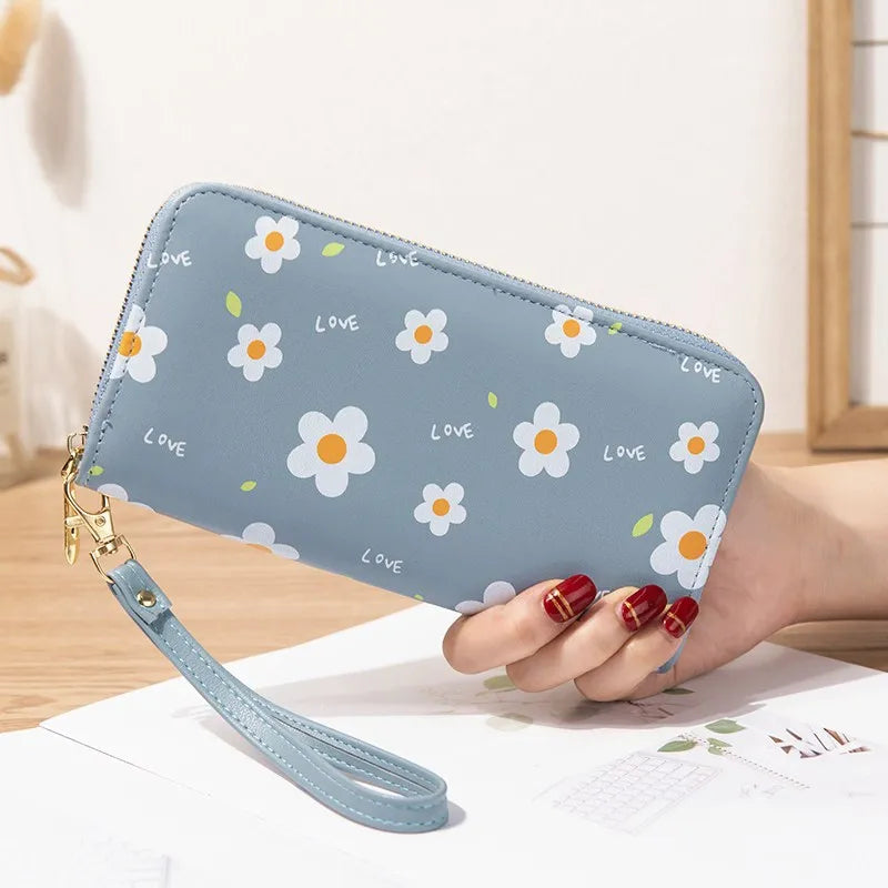 Women's Long Zip Wallet Soft Wallet Small Flower Change