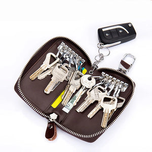 Large Capacity Leather Key Wallet Zipper Hanging Keychain