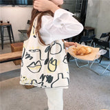 Large Capacity Women's Bag Graffiti Line Shoulder Bag Canvas Bag