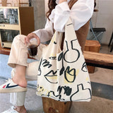 Large Capacity Women's Bag Graffiti Line Shoulder Bag Canvas Bag