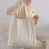 Embroidered Letter Canvas Shoulder Bag for Women