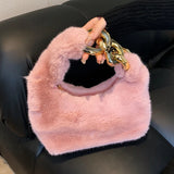 Faux Fur Chain Shoulder Bag for Women Winter Lady Tote Handbag