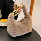 Faux Fur Chain Shoulder Bag for Women Winter Lady Tote Handbag