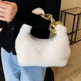 Faux Fur Chain Shoulder Bag for Women Winter Lady Tote Handbag