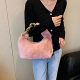 Faux Fur Chain Shoulder Bag for Women Winter Lady Tote Handbag