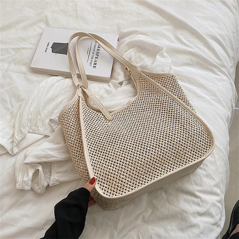 Straw Shoulder Bag Women's Casual Tote Retro Beach Handbag