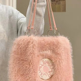 Large Women's Shoulder Bag Faux Fur Plush Top-handle Bag for Girls