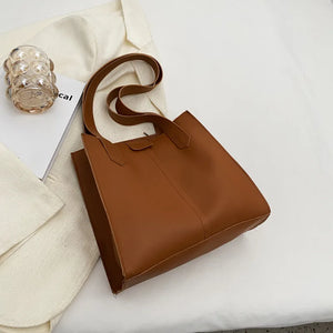 Large Capacity Women's Tote Bag PU Leather Vintage Shoulder Bag