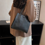 Large Capacity Women's Tote Bag PU Leather Vintage Shoulder Bag